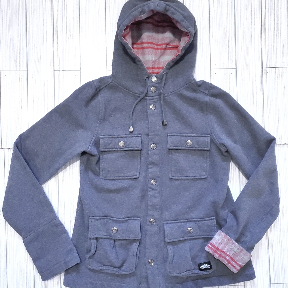 Vans Flannel Accented Grey Hoodie Jacket Small